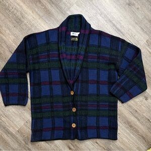 VTG REI • Wool Plaid Shawl Collar Cardigan Sweater